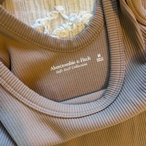 Abercrombie & Fitch Ribbed Scoop Tank in Taupe Brown